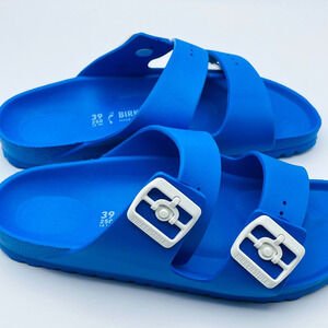Birkenstock Arizona Blue EVA Unisex Slip On Sandals Size EU 39 White Buckle New